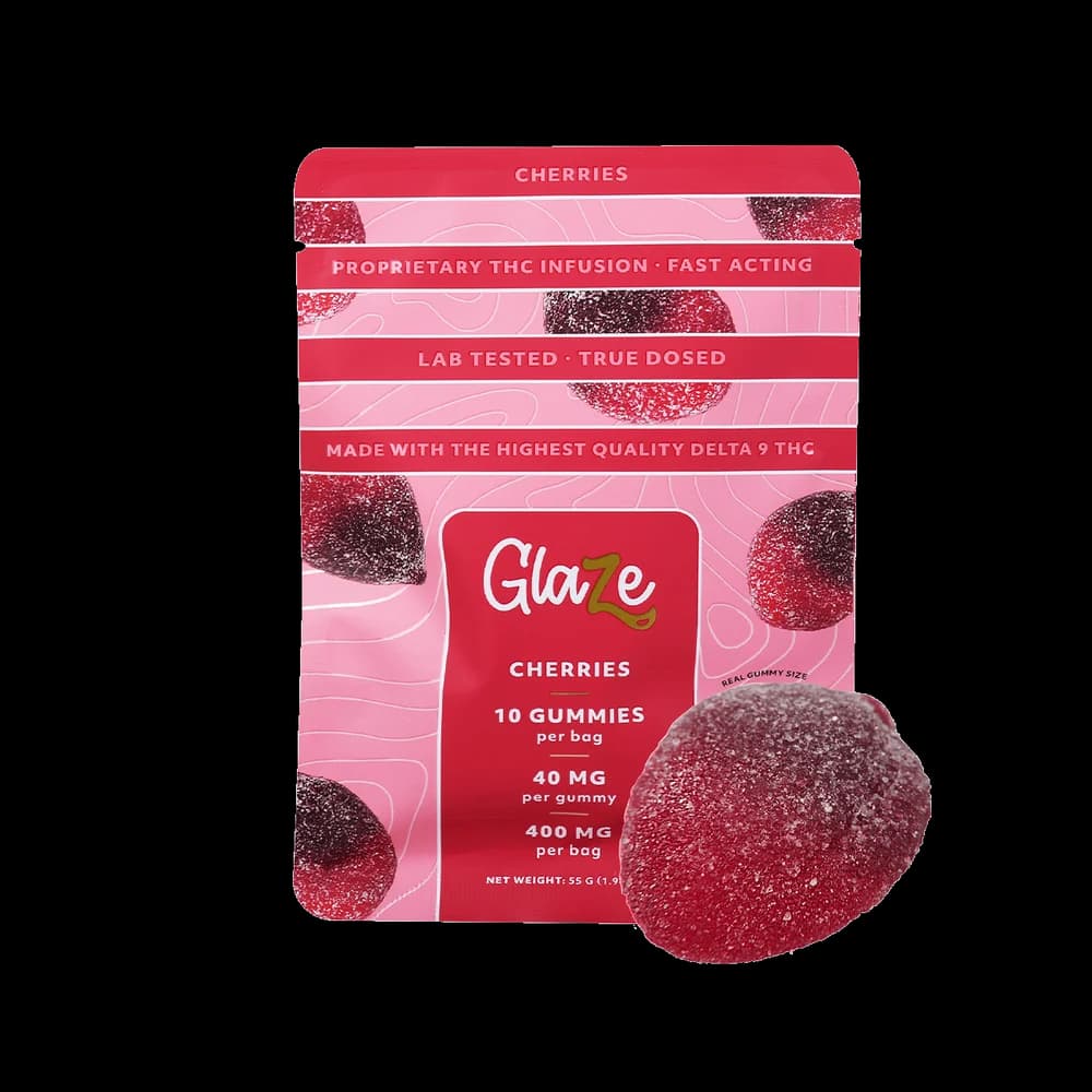 Glaze Cherries 40mg gummies bag, front of pack