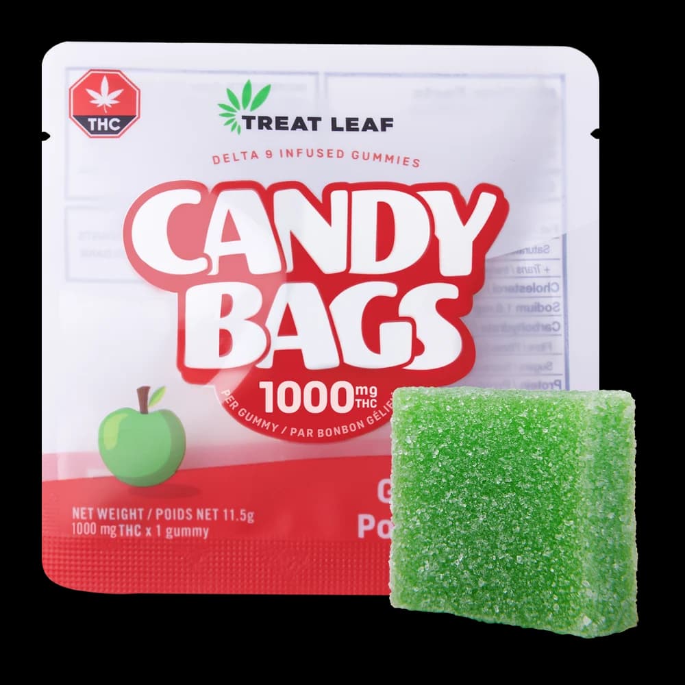 Treat Leaf Candy Bag, 1000mg THC gummy, green apple