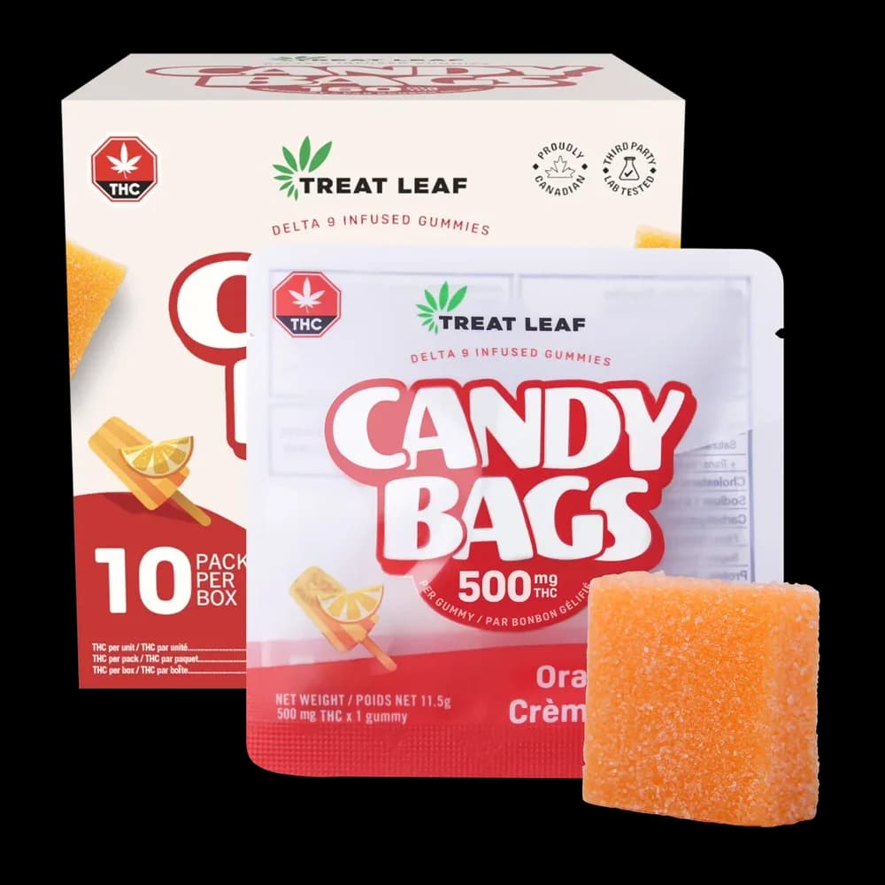Treat Leaf Candy Bags box, 10 packs, 500mg per gummy, orange creme