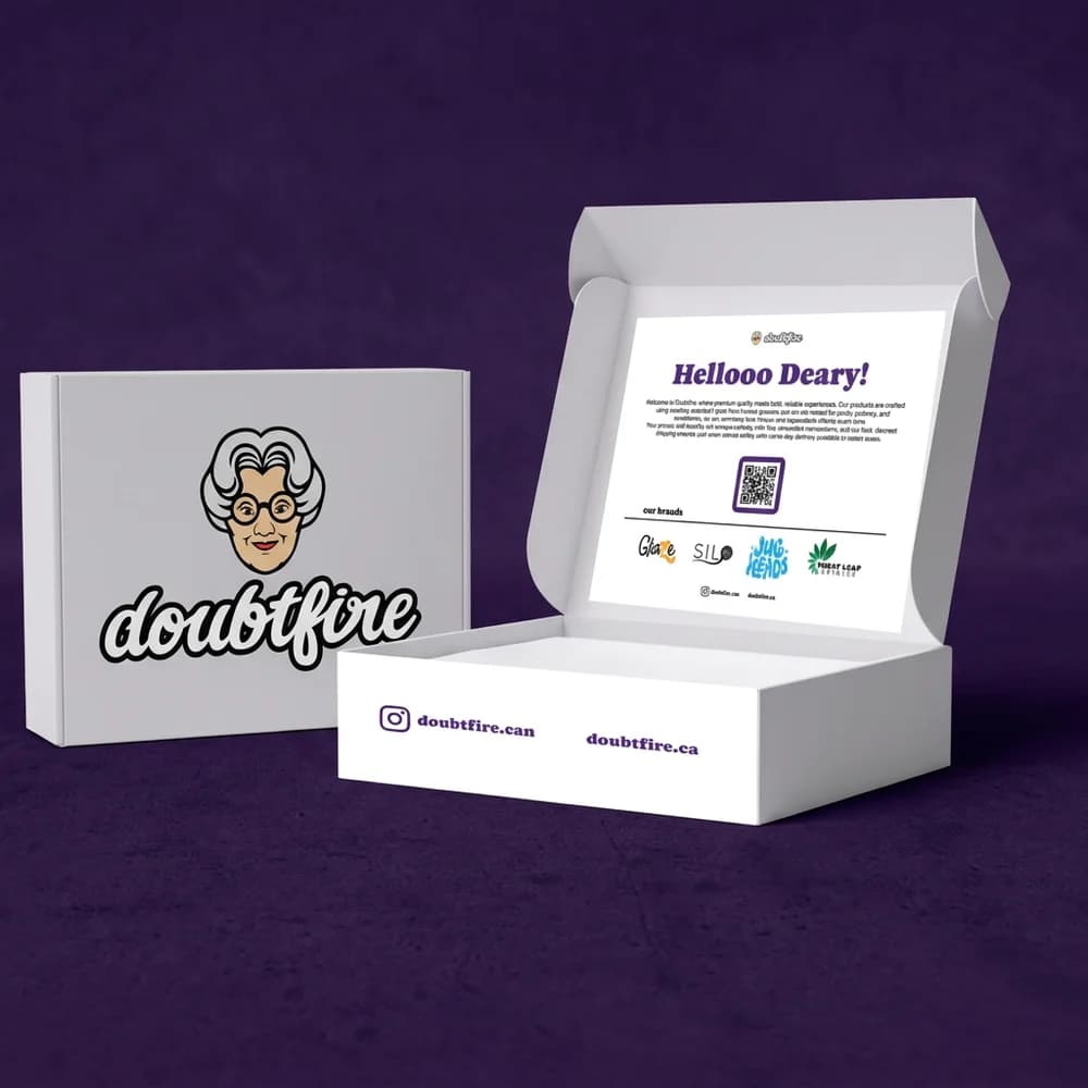 The Deary Box: a white Doubtfire box with a welcome card inside