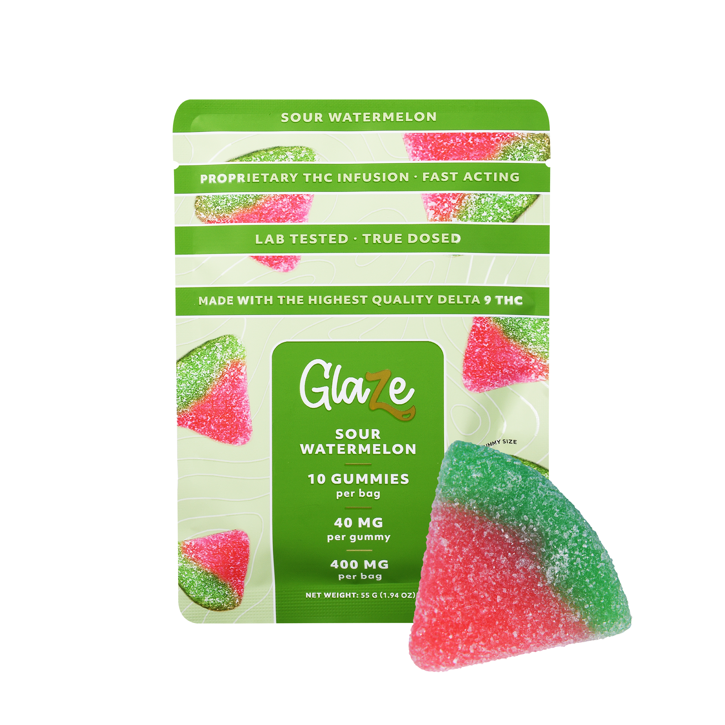 Watermelons Bag by Glaze - 1 Bag, 10 Gummies, 40mg Each