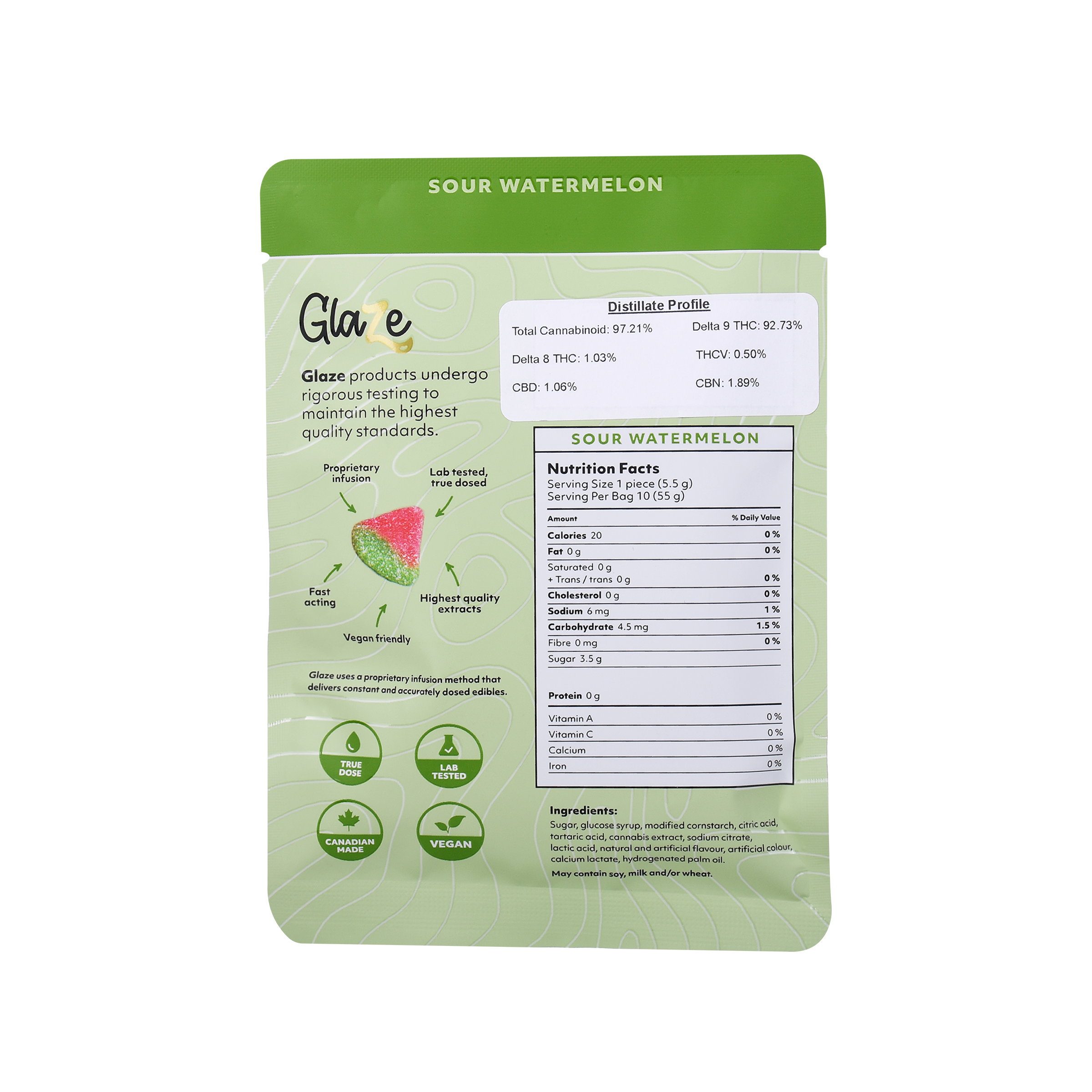 Watermelons Bag by Glaze - 1 Bag, 10 Gummies, 40mg Each - Image 2